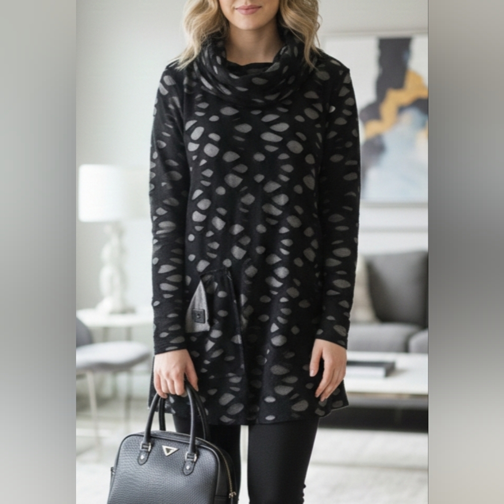 Ali Miles L Distressed Cowl Neck Top